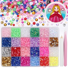 Flatback Pearls and Rhinestones for Crafting, 24 Color 3/4/5mm Resin Jelly Rhinestones, Half Pearl Bedazzling Gems Diamond for Nails Eyes Face Makeup Tumblers DIY Crafts Clothing Shoes