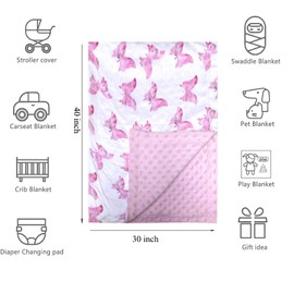 Baby Blanket for Girls Butterfly Pink Minky Super Soft Double Layer Receiving Blanket with Dotted Backing for Newborns Nursery Stroller Receiving Toddlers Crib Bedding 30x40 Inch
