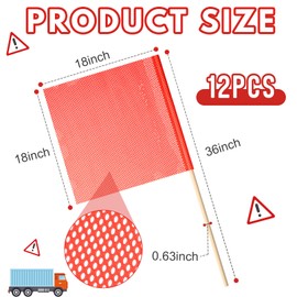 Jecery 12 Packs 18 x 18 Inch Safety Flag Warning Flags Mesh Oversize Load Flags Wide Load Signs with 35.4 Inch Wooden Dowel for Trucks Trailer and Pedestrian Crossings (Orange,Classic)
