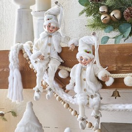 RAZ Imports Set of 2 White Cozy Knit Posable Christmas Elfs 16 Inch 3902273