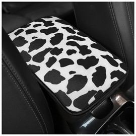 Cow Print Car Center Console Cover, Cute Armrest Mat Cushion Pad, Automotive Interior Accessories for Most Vehicle, SUV, Truck Arm Rest Box (Cow, Black)