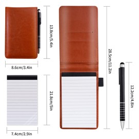 FINEASY Mini Pocket Notebook A7 Holder Set 100 Page 88G PU Leather Notebook with 50 Lined Sheets and 1Pc Metal Pen Small Notepad for School Office Business Home Note Writing (brown)