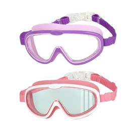 Swim Goggles Anti-Fog Anti-UV Wide View Swimming Goggles for Kids 3-15 (1 Pink+ 1Purple)