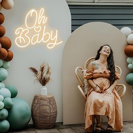Oh Baby Neon Sign for Wall Decor, Baby Shower Neon Sign with Dimmer, Warm White Led Light for Bedroom Decor, Wall Decoration USB Powered with Switch, Gift for Mother