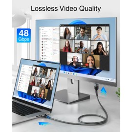 BlueRigger 8K USB C to HDMI Cable (10FT, 8K 60Hz, Uni-Directional, 48Gbps, USB Type C 3.1, HDMI 2.1 Premium Braided Cord, USBC to HDMI) – Thunderbolt 3/4 Compatible with Phone, Laptop, Tablet