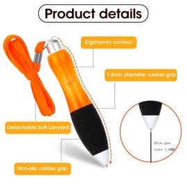 Guouet Super Big Wide Body Ballpoint Pens, Retractable PensFat Ballpoint Pens with Hanging Rope Large Wide Grip, Orange Ergonomic Ballpoint Pens for Arthritis and Tremors,Blue Pen Core (10)