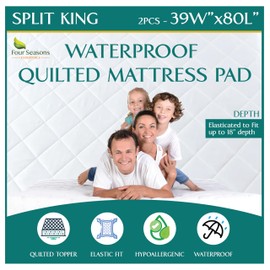 Split King Size Waterproof Mattress Pad - Fitted Mattress Protector with Quilted Pillow Top Mattress Topper - Quality Hypoallergenic Mattress Cover (39x80 x 2pcs) for Split Mattresses
