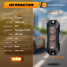 Raryloy LED Emergency Amber Strobe Flashing Grille Strobe Lights for Trucks 3LED Surface Mount Strobe Beacon Hazard Warning Safety Light for Car Truck Van Off Road Vehicle ATV SUV 2PCS