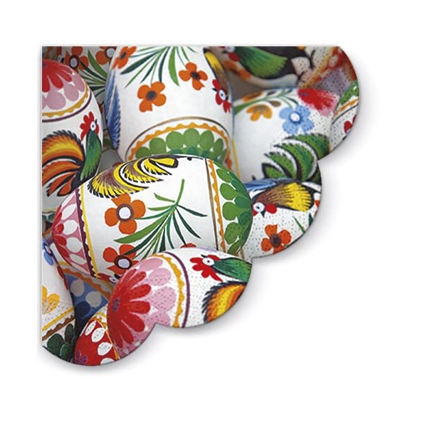 FOLKY EASTER Scalloped Napkins, Easter Paper Napkins 24pcs, Round Napkins,