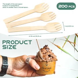 butterfunny 200 Pack 4" Mini Wooden Spork Disposable Spork Biodegradable Birchwood Fork Spoon for Camping, Party, Wedding and Family Gatherings