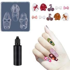 AYDZWJM 3D Bow Cherry Nail Design Nail Art Silicone Molds,Silicone Nail Molds with 10ml Crystal Drops,Nail Decor Nail Stencils Silicone Mold Nail Supplies Nail Accessories