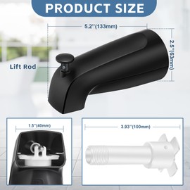 Enhon Tub Spout, Universal Fits 1/2'' Copper Pipe, 1/2'' IPS and 3/4'' IPS, Bathroom Bathtub Tub Faucet Replacement with Adapters(with Diverter,Matte Black)