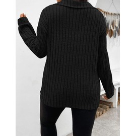 Gemulate Large Women's Jumpers Tops Ladies Plus Size Jumpers UK Christmas Ladies Plus Size Jumpers UK Casual V Neck Sweaters Polo Neck Sweatshirts Black 3XL
