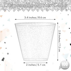 YOGHAVRS 9oz Disposable Plastic Cups for Party Fancy Plastic Glasses with Sliver Glitter Clear Cups for Wedding, Engagement, Graduation, Baby Shower(25, Sliver)