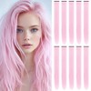 TOFAFA 22 Inch Colored Hair Extensions,Pink Color Long Straight Highlights
