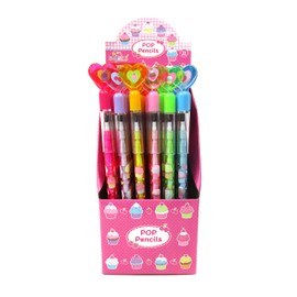 TINYMILLS 24 Pcs Cupcakes Happy Birthday Pencils Multi Point Stackable Pencil with Eraser for Party Favors Goodie Bag Stuffers