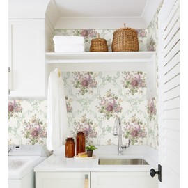 Erfoni 16.9"x197" Boho Floral Wallpaper Floral Peel and Stick Contact Paper Vintage Removable Wallpaper Flower and Leaf Self Adhesive Wall Paper for Livingroom Accent Wall Deocr DIY