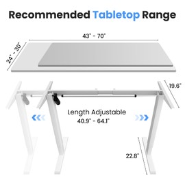 ESpefy Standing Desk Frame- Stand Up Desk Adjustable Frame for 43''-70'' Tabletop, Sit Stand Desk Legs, Ergonomic Electric Standing Desk Base Desk Base with Smart Controller System (Frame Only) White