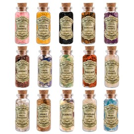 30 Bottles Natural Crystals and Healing Stones with Lables, Mini Gemstone Set for Witchcraft Supplies, Wiccan Rituals, Spell Jars, Witch Healing Crystals for Beginners Set, Wiccan Supply Tool