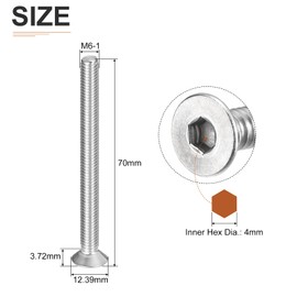 DTGN 5 Pack M6-1 x 80mm Head Socket Cap Bolts 304 Stainless Steel Hex Socket Flat Head Bolts Full Thread Counter Sink Bolts