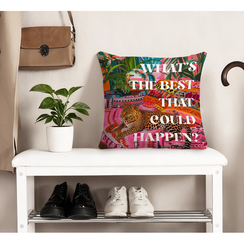 Voatok Leopard Cheetah Inspirational Pillow Covers 18x18, Retro Preppy Maximalist