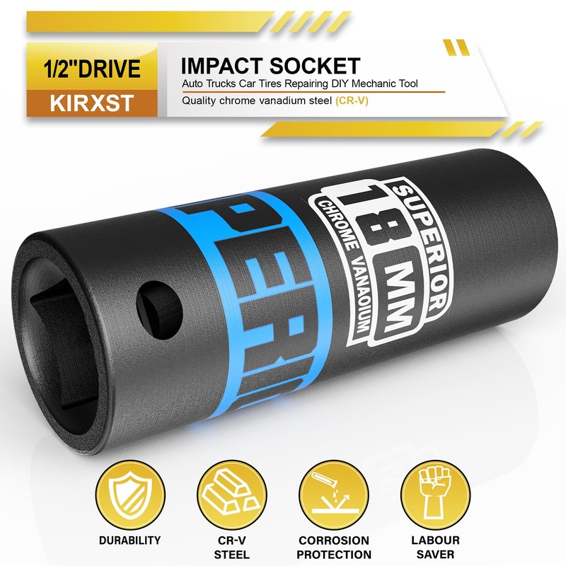 KIRXST Impact Wrench Nuts 1/2 Inch, SW 18 mm Power