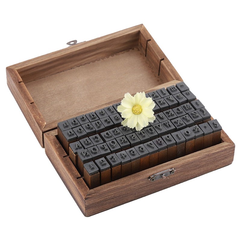 70PCS Vintage Wood Alphabet Rubber Stamps Set in Reusable Wooden