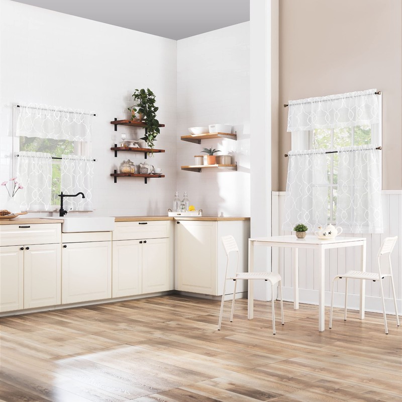 No. 918 Allerton Embroidered Trellis Rod Pocket Kitchen Curtain Valance,