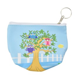 Cute Vinyl Owl Coin Purse Small Pouch with Zipper Closure - Light Blue