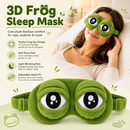 Antifaz para Dormir Gracioso, Antifaz para Dormir Ojos de Rana 3D, Frog Sleep Mask, Cute Plush Blackout Eye Cover, Eye Mask for Sleeping con Correa Ajustable para Adultos (3 Pcs)