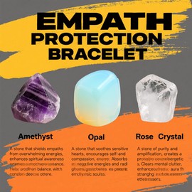 Crgwxzl 3pcs Empath Protection Bracele,Healing Pink Rose Crystal Bracelets for Women Men,Natural Stone Amethyst Opal Beaded Spiritual Gemstone Jewelry Gifts