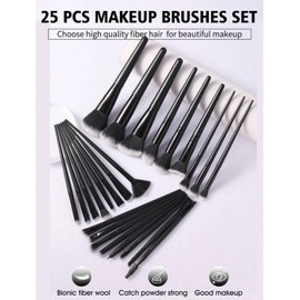 Set Profesional de Brochas de Maquillaje,Fibra Sintética Premium, Incluye 25 Brochas de Maquillaje, Esponja, Rizador de Pestañas, Neceser y Banda Limpiadora Facial (black)
