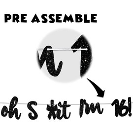 Oh I’m 16! Banner Backdrop Glitter Black Hallo Sixteen Cheers to 16 Years Old Theme Decor for Man Woman Happy 16th Birthday Party Photo Studio Prop Flag Decorations Favors Supplies