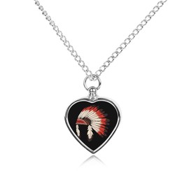 American Indian Headdress Feathers Culture American Urn Necklace for Ashes Heart Pendant Jewelry Pet Cremation Memorial Necklace, style