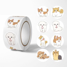 500pcs Cartoon Cute Dog Stickers Rolls, 1.0 Inch 8 Design Cute Rabbit Decorative Decals for Teens Kawaii Puppy Stickers Self Adhesive Sticker for Waterbottle Luggage Scrapbook