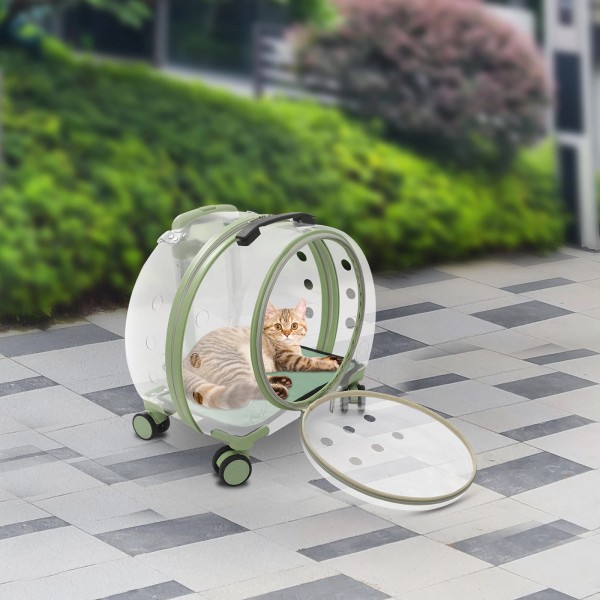 Fully Breathable Hard cat Carrier with Rolling Wheels for Dogs,