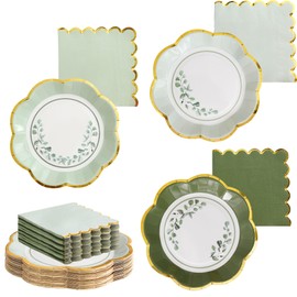Winoo Design Sage Green Paper Plates and Napkins Party Supplies - 24 PK - Disposable Plates for Greenery Garden Tea Party Baby Shower Brial Shower Birthday Wedding