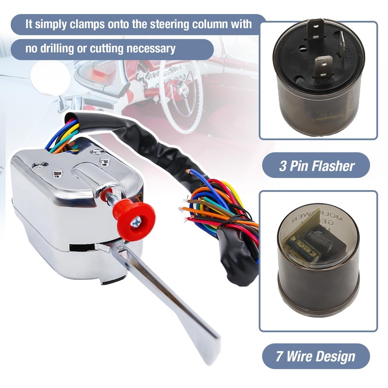 Saihisday Universal Turn Signal Switch with Flasher, 12V Chrome Street