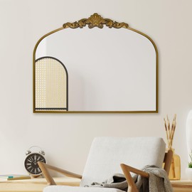 Ruomeng Gold Arched Mirror, Traditional Vintage Baroque Inspired Wall Mirror, Wall Mounted Mirror for Entryway Fireplace Hallway Bathroom and Living Room, 36" x 30"