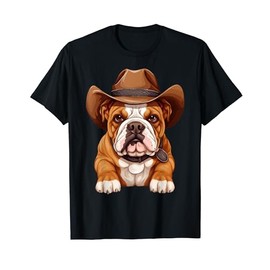 English Bulldog in Cowboy Hat Bulldog Lovers T-Shirt