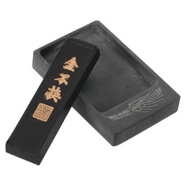 PATIKIL Chinese Calligraphy Ink Stone with Ink Stick Square Ink Tray for Traditional Calligraphy Practice Painting Drawing Black