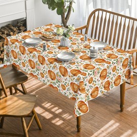 Horaldaily Fall Tablecloth 60x120 Inch Rectangular, Thanksgiving Autumn Harvest Watercolor Orange Pumpkin Pink Flower Table Cover for Party Picnic Dinner Decor