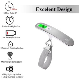 Portable Digital Travel Scale with Hook for Luggage Suitcase Baggage Weighing, with Overweight Warning Function, Weight Max up to 110 Lbs & LCD Display Screen Design