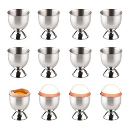 Yitobici Stainless Steel Egg Cups with Base, Stackable, Set of 12 Egg Holder Trays, 12 Pieces, Silver