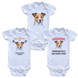 Really Awesome Shirts Sister is a Jack Russell Terrier Funny Dog Breed Baby Bodysuit Bundle (3 Piece Set), 6-9 Months White