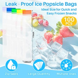 100PCS RAINFLOW Disposable Popsicles Molds Bags - Freezer Ice Pop Bags Sealable For Homemade Fruit Juice Yogurt Fruit Smoothies Healthy Snacks 11x1.9",4.9fl oz