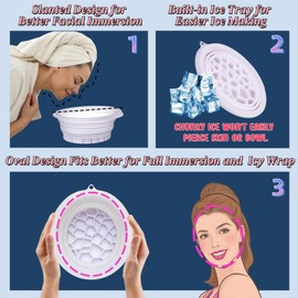 Face Bowl for Ice Kit, Silicone Face Plunge Bowl with Built-In Icetray, Portable Ice Facial Folding Washbasin Bowl for Face Ice Bath with Thermometer Headband, Pick Your Chill and Dunk (Purple)