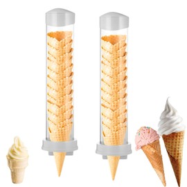 bangminda 2 Pcs Ice Cream Cone Dispenser Waffle Cones Holder Wall Mount Cone Holder with 2 gaskets, 16’’L x 3’’ Dia Cone Sleeves