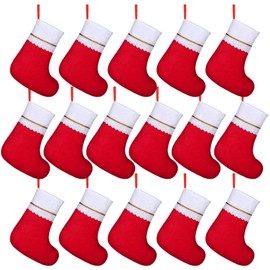 ANVAVO 16 Pack Christmas Stockings Red Felt Xmas Fireplace Hanging Stockings 15 Inches Christmas Holiday Stockings for Family Holiday Xmas Party Decorations