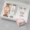 Set Regalo Mujer Reloj Collar Anillo Aretes Oro Rosa Rose